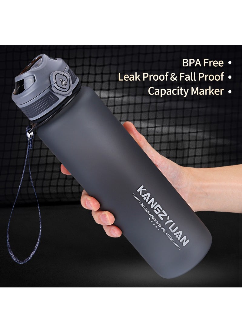 KANGZYUAN - Sports Water Bottle  Protein Shaker Outdoor Travel Portable Leakproof Drinkware Plastic Drink Bottle BPA Free 1000mL Grey - Image 1