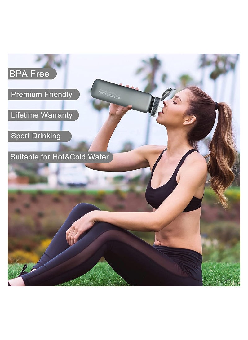 KANGZYUAN - Sports Water Bottle  Protein Shaker Outdoor Travel Portable Leakproof Drinkware Plastic Drink Bottle BPA Free 1000mL Grey - Image 1