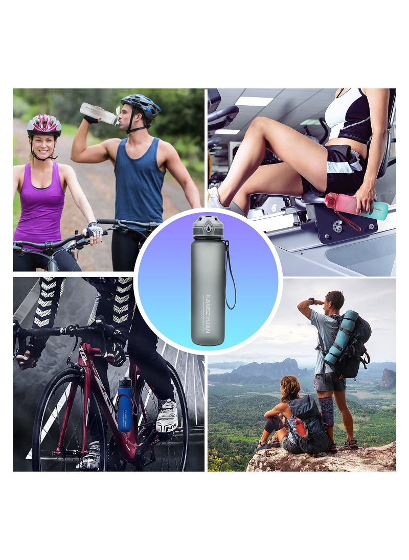 KANGZYUAN - Sports Water Bottle  Protein Shaker Outdoor Travel Portable Leakproof Drinkware Plastic Drink Bottle BPA Free 1000mL Grey - Image 1