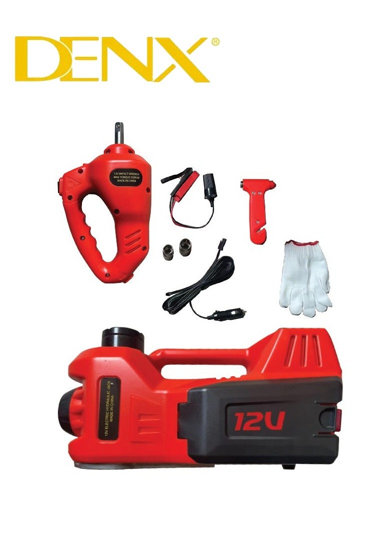 Denx car jack set that combines three functions in one, with a load capacity of 5 tons and operates on a 12-volt power supply.  - Image 1
