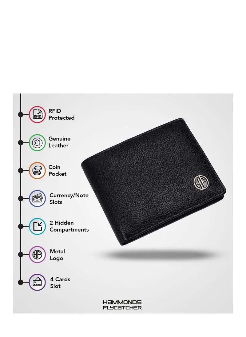 HAMMONDS FLYCATCHER RFID Protected Premium Leather Wallet for Men, Black, Classic