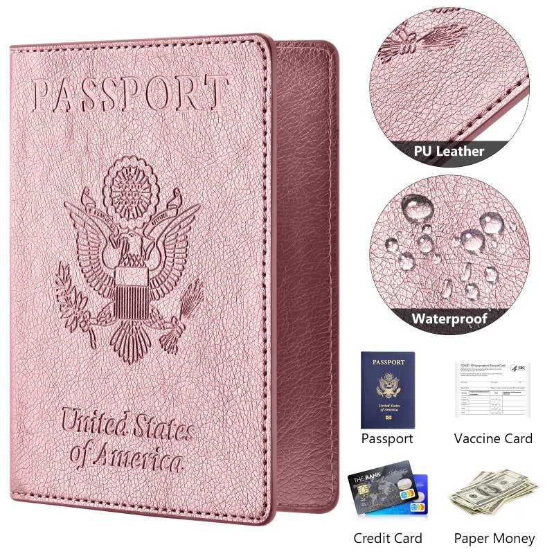 Eoehro Passport and Vaccine Card Holder Combo, Passport Cover with Vaccine Card Slot, Wallet, Passport Case Holder for Women and Menï¼ˆAE-Rose gold - Image 4