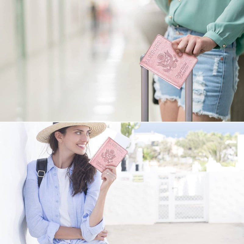 Eoehro Passport and Vaccine Card Holder Combo, Passport Cover with Vaccine Card Slot, Wallet, Passport Case Holder for Women and Menï¼ˆAE-Rose gold - Image 5