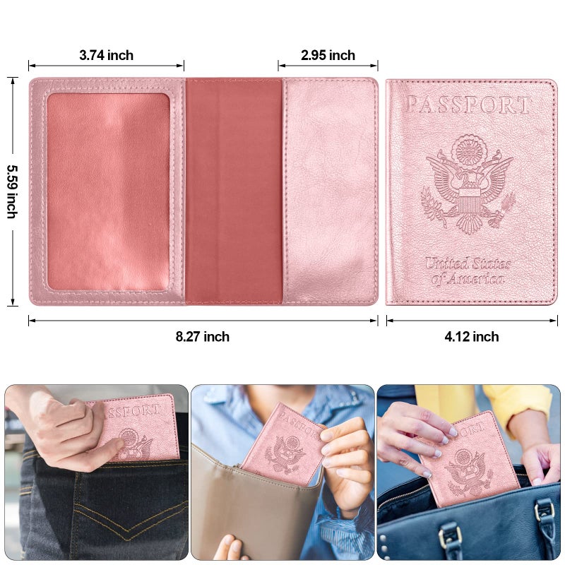 Eoehro Passport and Vaccine Card Holder Combo, Passport Cover with Vaccine Card Slot, Wallet, Passport Case Holder for Women and Menï¼ˆAE-Rose gold - Image 3