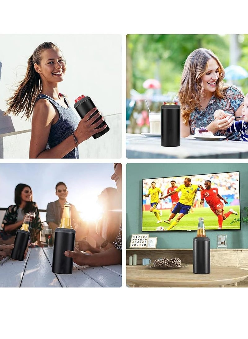 KASTWAVE ثلاثة في واحد حافظة علب رفيعة لتناسب 16 أوقية ، زجاجة عادية - تحافظ على البرودة لمدة 6 ساعات - عازل مشروبات من الفولاذ المقاوم للصدأ مزدوج الجدران مع عزل فراغ (أسود غير لامع) - Image 5