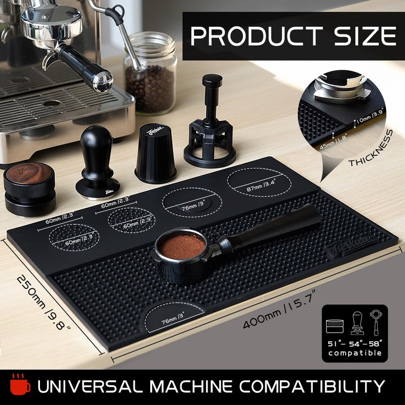 Feilair Espresso Tamping Mat, Silicone Coffee Bar Mats for Countertop,Espresso Tamping Station, Non-slip Dish Drying Mat,Espresso Machine Accessories,Espresso Organizer (Blackï¼Œ15.7"x9.8"x0.4") - Image 2