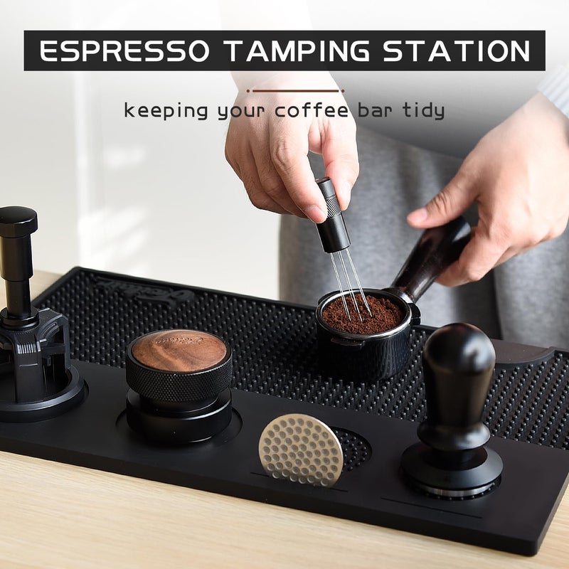 Feilair Espresso Tamping Mat, Silicone Coffee Bar Mats for Countertop,Espresso Tamping Station, Non-slip Dish Drying Mat,Espresso Machine Accessories,Espresso Organizer (Blackï¼Œ15.7"x9.8"x0.4") - Image 3