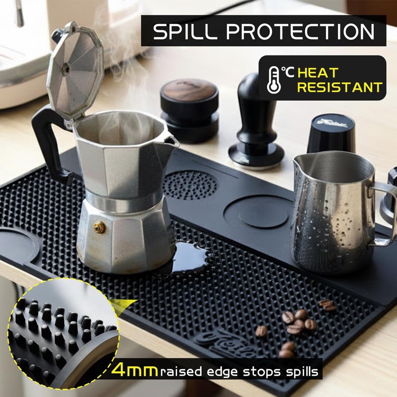 Feilair Espresso Tamping Mat, Silicone Coffee Bar Mats for Countertop,Espresso Tamping Station, Non-slip Dish Drying Mat,Espresso Machine Accessories,Espresso Organizer (Blackï¼Œ15.7"x9.8"x0.4") - Image 4