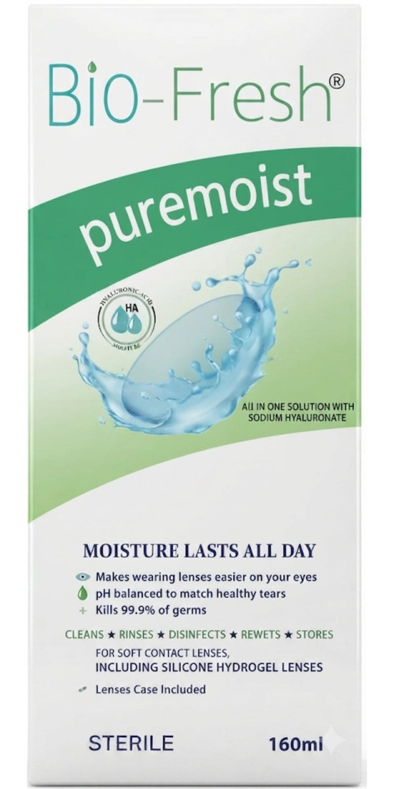 Bio Fresh Bio-Fresh Puremoist Contact Lens Solution Cleans, Disinfects, Stores, Rinses & Rewets – 160 ml - Image 1