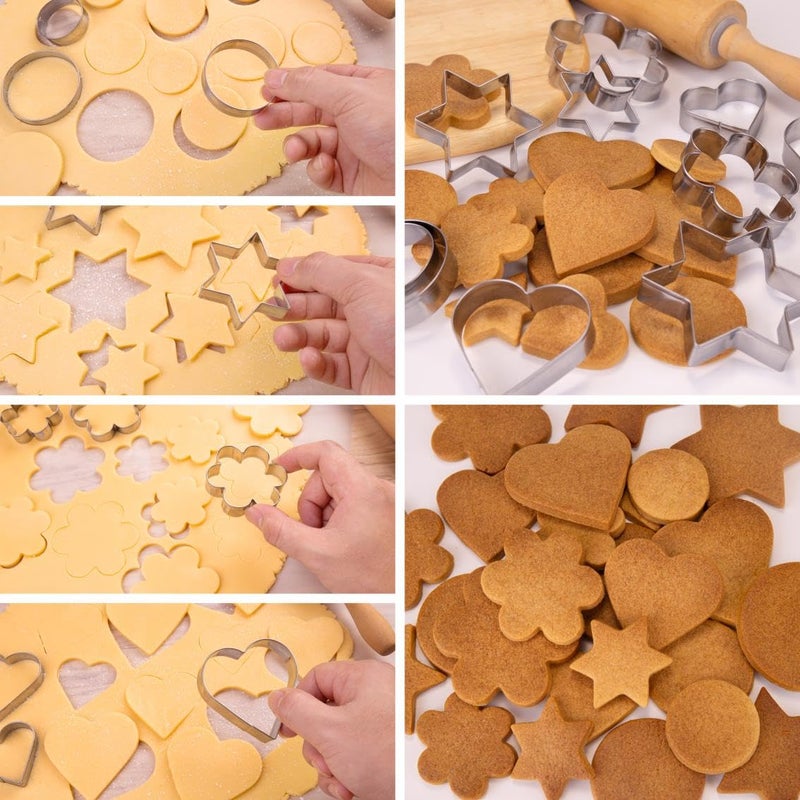 KnmyLife Metal Cookie Cutters Set 12 Pieces, Stainless Steel 3 Heart Cookie Cutters, 3 Star Cookie Cutters, 3 Flower Cookie Cutters, 3 Round Cookie Cutters for Valentine's Day Christmas Holiday - Image 5