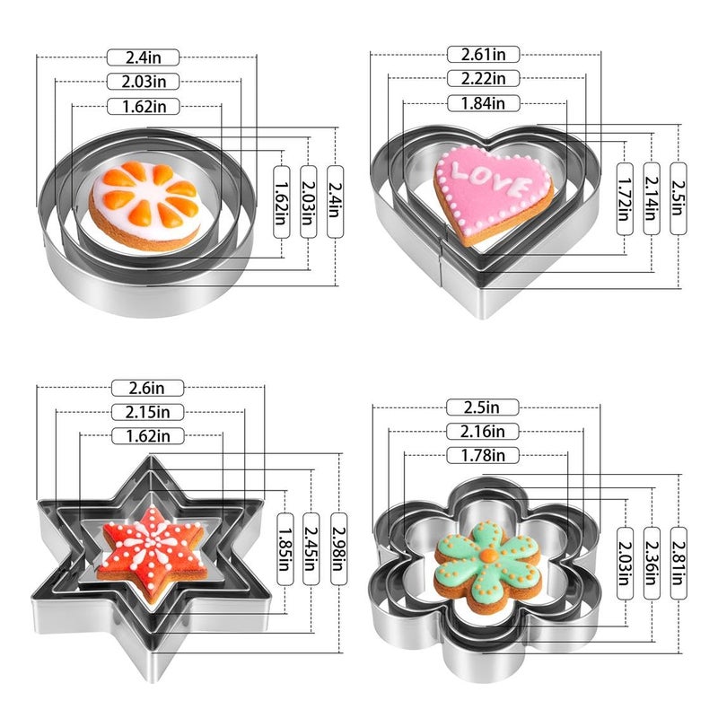 KnmyLife Metal Cookie Cutters Set 12 Pieces, Stainless Steel 3 Heart Cookie Cutters, 3 Star Cookie Cutters, 3 Flower Cookie Cutters, 3 Round Cookie Cutters for Valentine's Day Christmas Holiday - Image 2