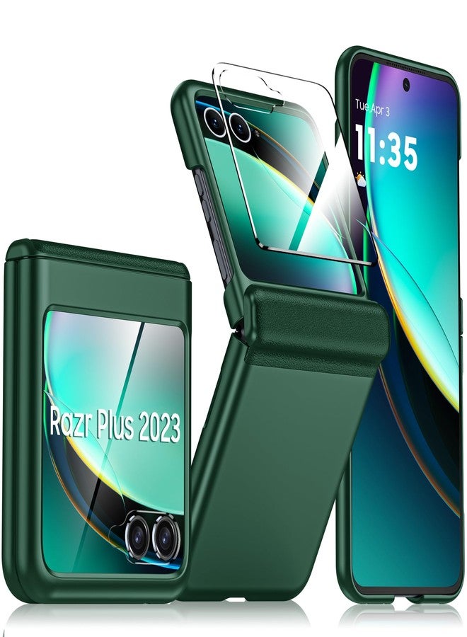 BSNRM for Motorola Razr Plus 2023 Case, Built-in Screen Protector & Hinge Protection & Ultra Thin Matte PC Shockproof Phone Cover Smartphone Case for Moto Razr Plus 2023 (Green) - Image 1