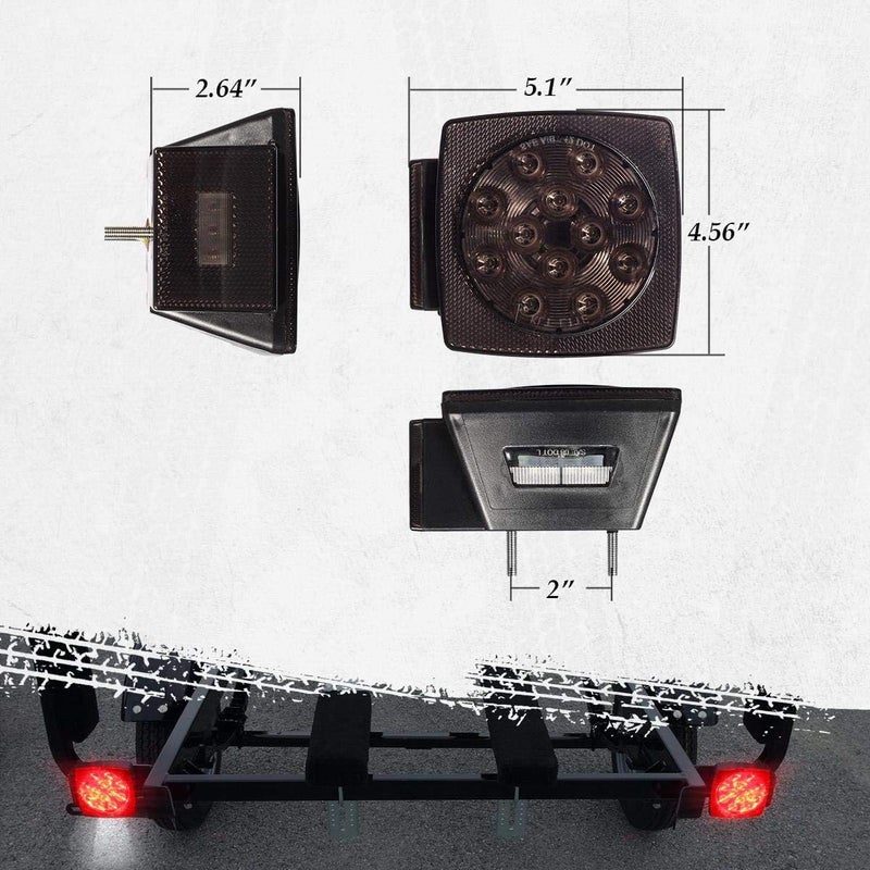 Partsam 12V Submersible Square Led Trailer Lights Smoked Red Combination Led Stop Tail Brake Turn Signal Light for Trailers Under 80" Boat Trailer Truck Marine Camper RV Snowmobile IP68 - Image 4