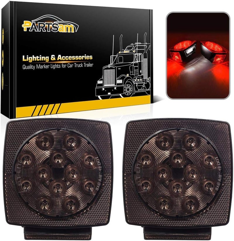 Partsam 12V Submersible Square Led Trailer Lights Smoked Red Combination Led Stop Tail Brake Turn Signal Light for Trailers Under 80" Boat Trailer Truck Marine Camper RV Snowmobile IP68 - Image 1