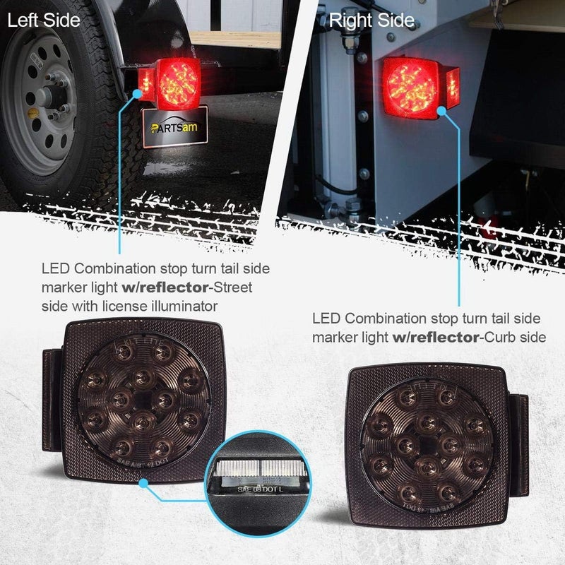 Partsam 12V Submersible Square Led Trailer Lights Smoked Red Combination Led Stop Tail Brake Turn Signal Light for Trailers Under 80" Boat Trailer Truck Marine Camper RV Snowmobile IP68 - Image 3