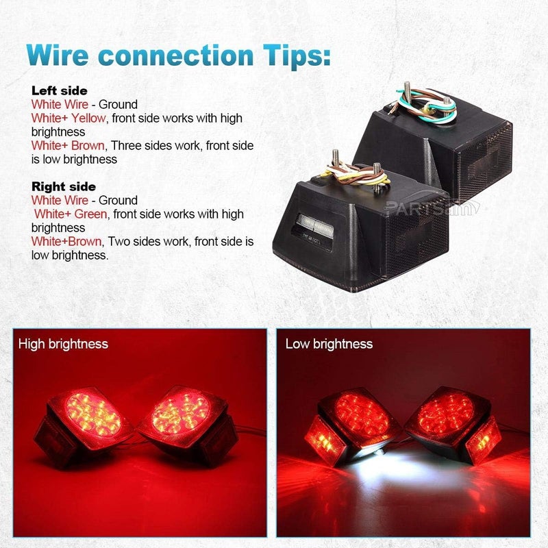 Partsam 12V Submersible Square Led Trailer Lights Smoked Red Combination Led Stop Tail Brake Turn Signal Light for Trailers Under 80" Boat Trailer Truck Marine Camper RV Snowmobile IP68 - Image 5