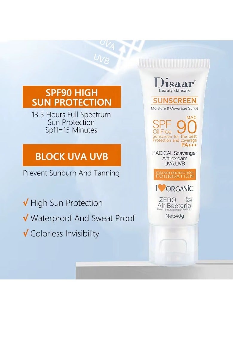 Disaar واقي شمس خالي من الزيت SPF90 PA +++ 40غ كريم حماية من الشمس للوجه خفيف الوزن غير دهني مناسب للبشرة الدهنية والمعرضة لحب الشباب - Image 4