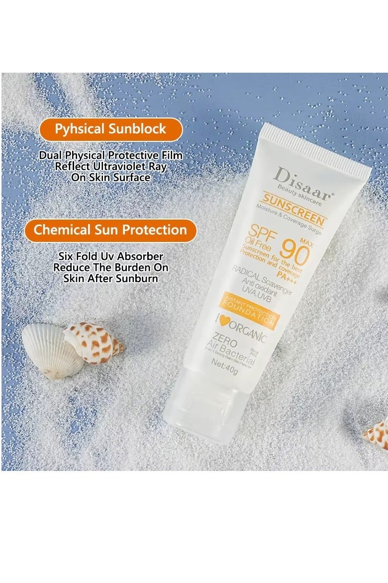 Disaar واقي شمس خالي من الزيت SPF90 PA +++ 40غ كريم حماية من الشمس للوجه خفيف الوزن غير دهني مناسب للبشرة الدهنية والمعرضة لحب الشباب - Image 3