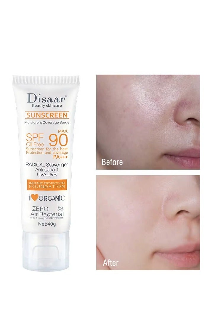 Disaar واقي شمس خالي من الزيت SPF90 PA +++ 40غ كريم حماية من الشمس للوجه خفيف الوزن غير دهني مناسب للبشرة الدهنية والمعرضة لحب الشباب - Image 5