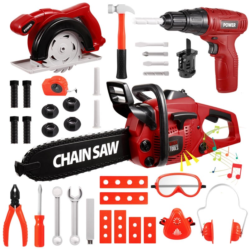 Vextronic Kids Tool Set 36 PCS with Toy Chainsaw Electronic Toy Drill with Sound and Light Pretend Play Kids Tool Box Construction Toy Great Toy Tool Set for Toddlers Boys Girls Ages 3 - Image 2