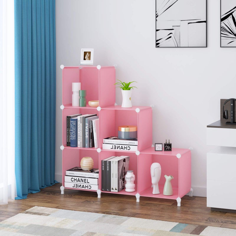 HOMIDEC 6-Cube Storage Shelf, Storage Bookcase Bookshelf with Metal Hammer, Storage Cubes Organizer Cabinet for Kids, Closet, Bedroom, Bathroom, (11.8x11.8x11.8 inch), Light Pink - Image 4