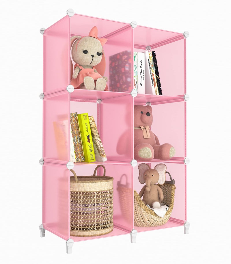 HOMIDEC 6-Cube Storage Shelf, Storage Bookcase Bookshelf with Metal Hammer, Storage Cubes Organizer Cabinet for Kids, Closet, Bedroom, Bathroom, (11.8x11.8x11.8 inch), Light Pink - Image 1