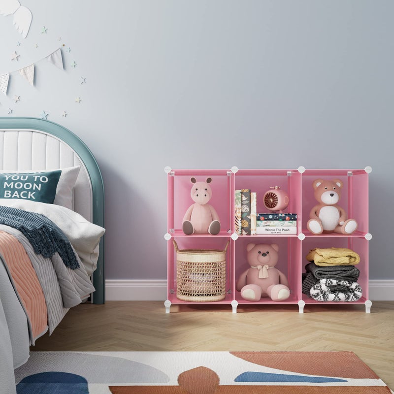 HOMIDEC 6-Cube Storage Shelf, Storage Bookcase Bookshelf with Metal Hammer, Storage Cubes Organizer Cabinet for Kids, Closet, Bedroom, Bathroom, (11.8x11.8x11.8 inch), Light Pink - Image 3