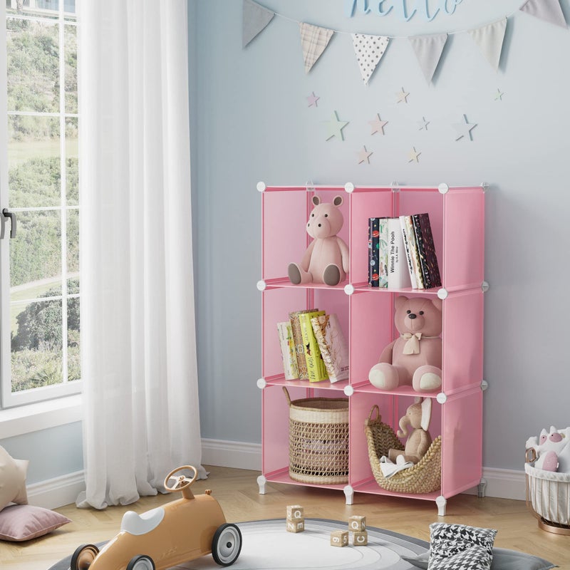 HOMIDEC 6-Cube Storage Shelf, Storage Bookcase Bookshelf with Metal Hammer, Storage Cubes Organizer Cabinet for Kids, Closet, Bedroom, Bathroom, (11.8x11.8x11.8 inch), Light Pink - Image 2