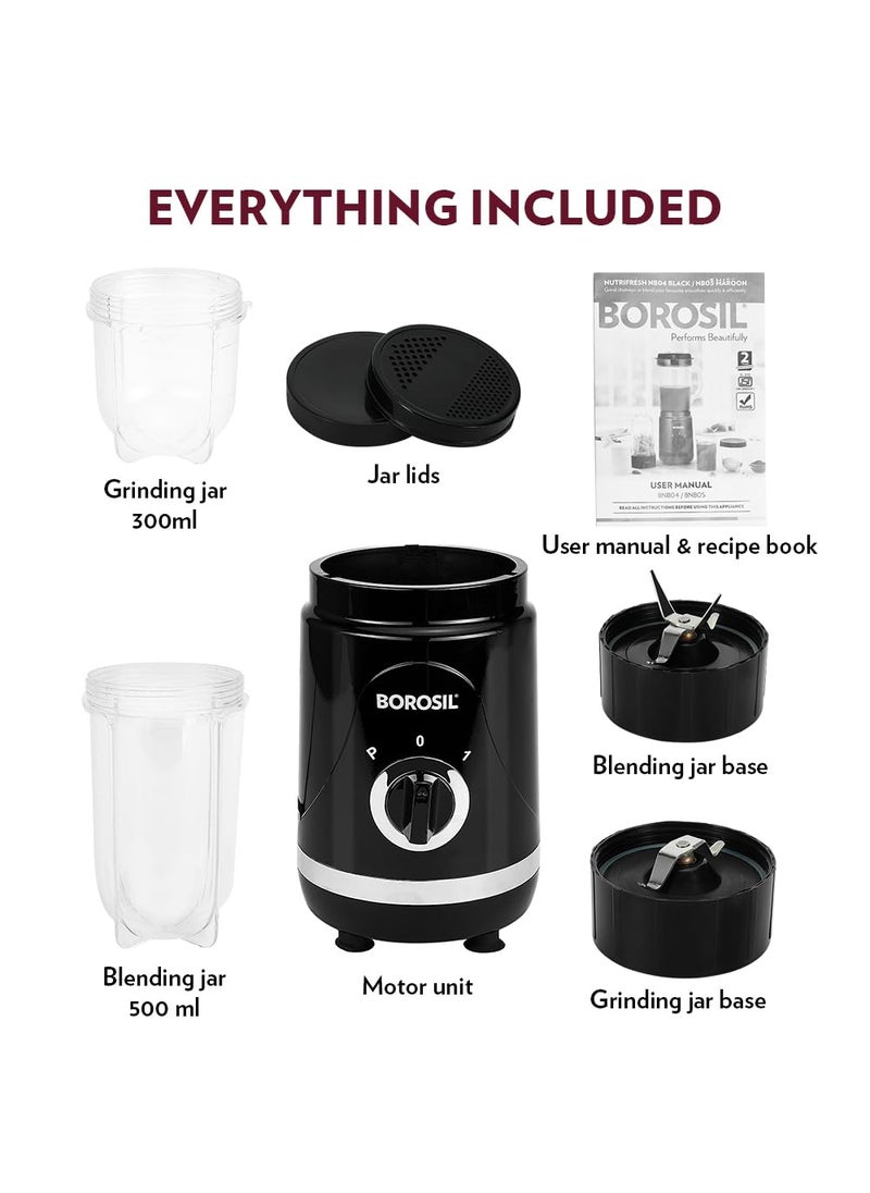 BOROSIL Borosil 400W NutriFresh Portable MiniBlender Grinder 500ml Jar for Blending Smoothies 300ml Jar for Dry Grinding SpicesChutney Jar Polycarbonate Jars Dishwasher Safe 2 Year Warranty Black  - Image 3
