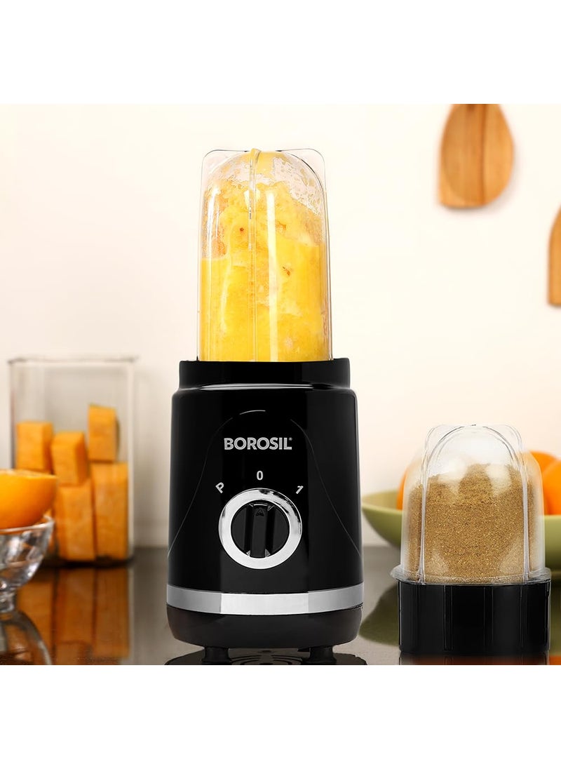 BOROSIL Borosil 400W NutriFresh Portable MiniBlender Grinder 500ml Jar for Blending Smoothies 300ml Jar for Dry Grinding SpicesChutney Jar Polycarbonate Jars Dishwasher Safe 2 Year Warranty Black  - Image 1