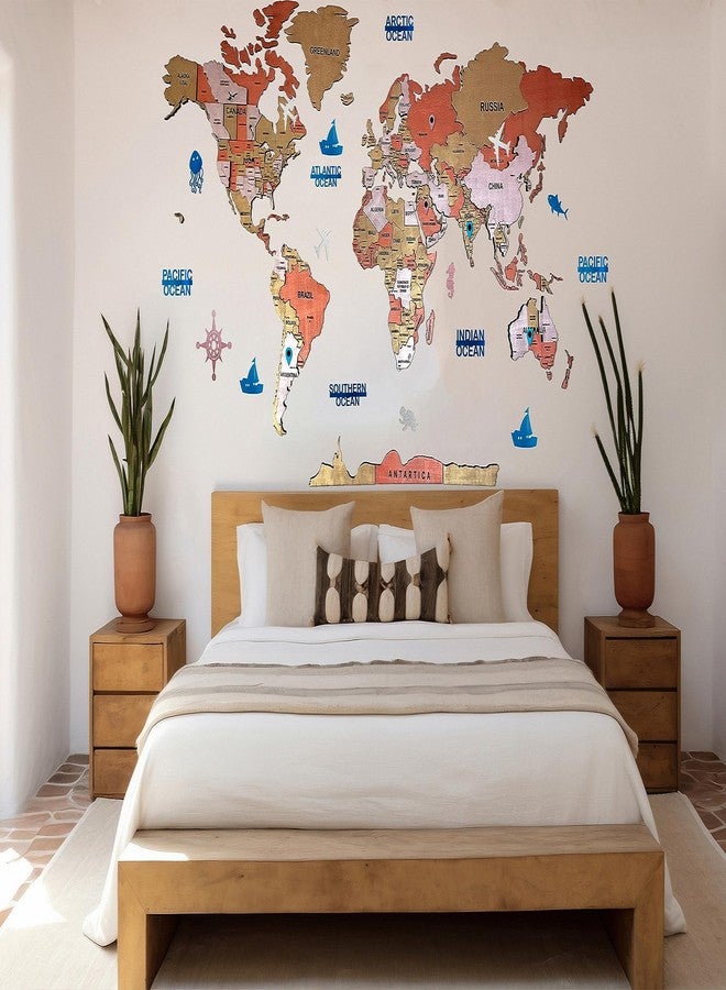 Elk 3D Wooden World Map Wall Art Decor with Country Names & Capitals | Premium Metallic Painted Multilayer Laser Cut Wall Art | Easy DIY Installation | Travel Theme Home Decor for Living Room, Office - Image 3