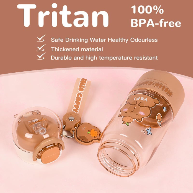 Lebaley Capybara Water Bottle with Lid Keychain - 510ml/18oz Cute Water Bottles with Straw and Leak Proof Locking Lid, Bpa-free Plastic Kids Water Bottle for Boys Girls Outdoor Sports Capybara Stuff - Image 3