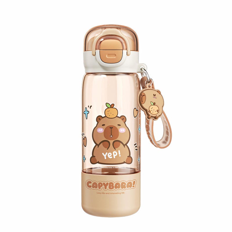 Lebaley Capybara Water Bottle with Lid Keychain - 510ml/18oz Cute Water Bottles with Straw and Leak Proof Locking Lid, Bpa-free Plastic Kids Water Bottle for Boys Girls Outdoor Sports Capybara Stuff - Image 1