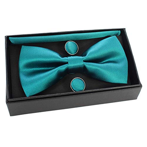 JEMYGINS Mens Peacock Blue Pre-tied Bow Tie and Pocket Square Cufflink Set (13) - Image 5