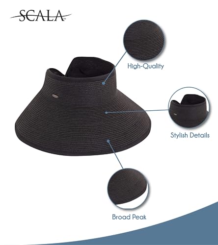 Scala Women's Packable Paper Braid Visor, Black, One Size - Image 3