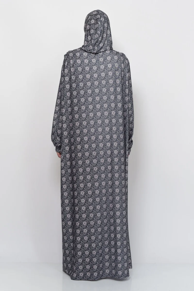 التوبة Practical One Piece Sun Patterned Sleeves Removable Headscarf Lycra Hijab Prayer Dress 990-0302