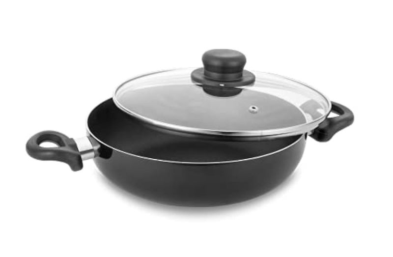 CLASSIC ESSENTIALS Non-Stick Cookware Deep Kadhai with Glass Lid 2.3 LTR 22cm(Induction Friendly) Black - Image 1