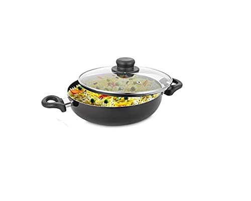 CLASSIC ESSENTIALS Non-Stick Cookware Deep Kadhai with Glass Lid 2.3 LTR 22cm(Induction Friendly) Black - Image 3
