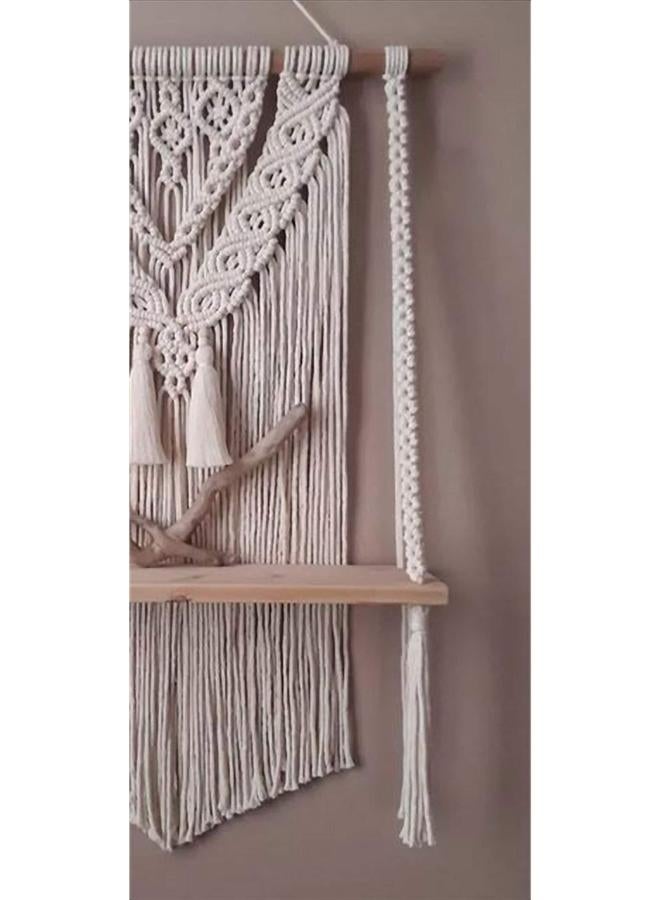 انتيكيانو رف معلق على الحائط بخيوط مكرمية.. ديكور حائط بوهيمي لغرفة النوم - فن جداري من حبل مكرمية منسوج كديكور لرف - Image 3