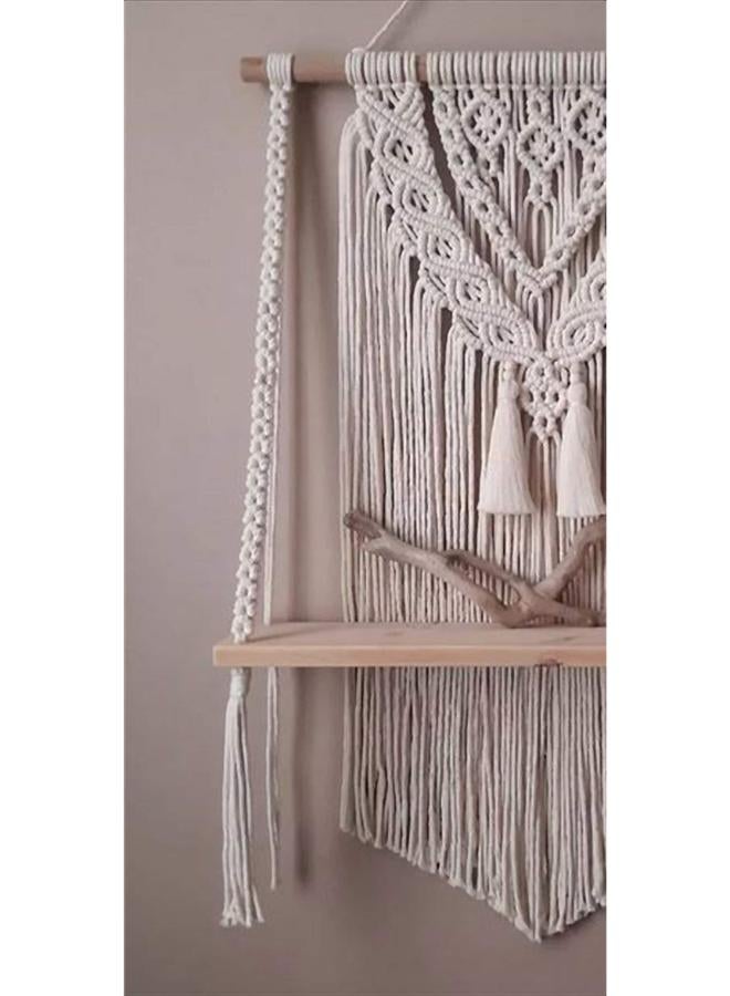 انتيكيانو رف معلق على الحائط بخيوط مكرمية.. ديكور حائط بوهيمي لغرفة النوم - فن جداري من حبل مكرمية منسوج كديكور لرف - Image 4