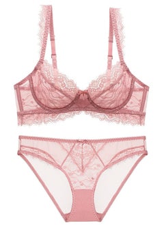 Comfy Solid Color Ultra Thin Cup Lace Bra And Panty Set Rose Pink