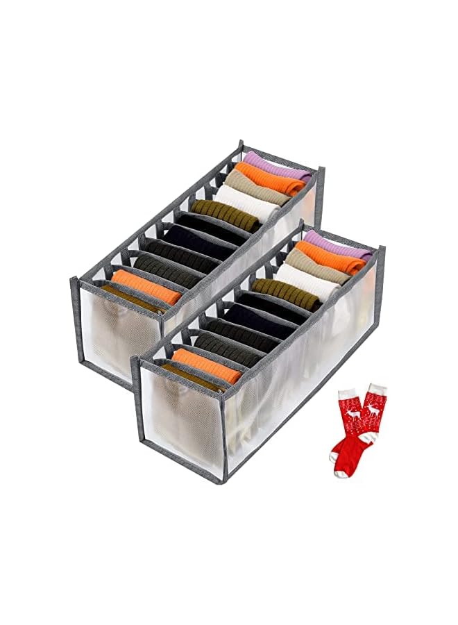 Green Tiger Sock Organizer 2 Pack, sock drawer organizer, sock drawer organizer divider, Cabinet Closet Organizers and Storage, Mesh Foldable Compartment Boxes for erorexng Socks, Underwear, Ties, Panties - Image 1