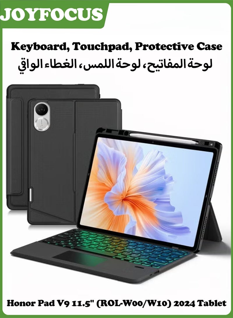 جوي فوكس حافظة لوحة مفاتيح نحيفة وقابلة للفصل ومزودة بإضاءة خلفية لجهاز Honor Pad V9 مقاس 11.5 بوصة - لوحة مفاتيح بلوتوث (عربي وإنجليزي) مع لوحة لمس، وغطاء واقٍ - Image 1