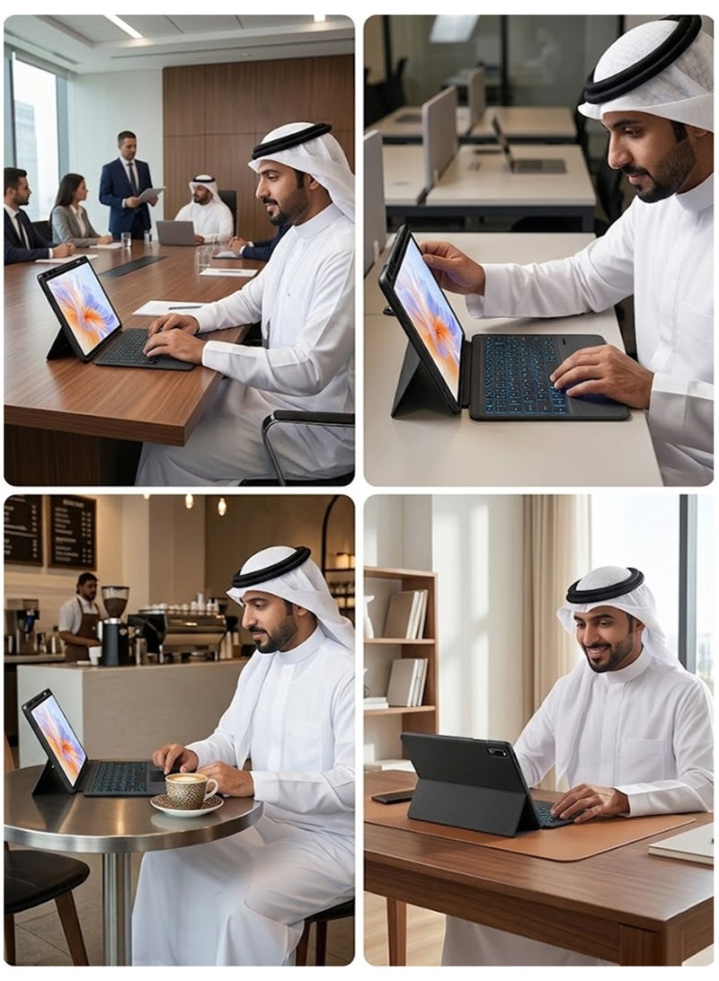 جوي فوكس حافظة لوحة مفاتيح نحيفة وقابلة للفصل ومزودة بإضاءة خلفية لجهاز Honor Pad V9 مقاس 11.5 بوصة - لوحة مفاتيح بلوتوث (عربي وإنجليزي) مع لوحة لمس، وغطاء واقٍ - Image 3