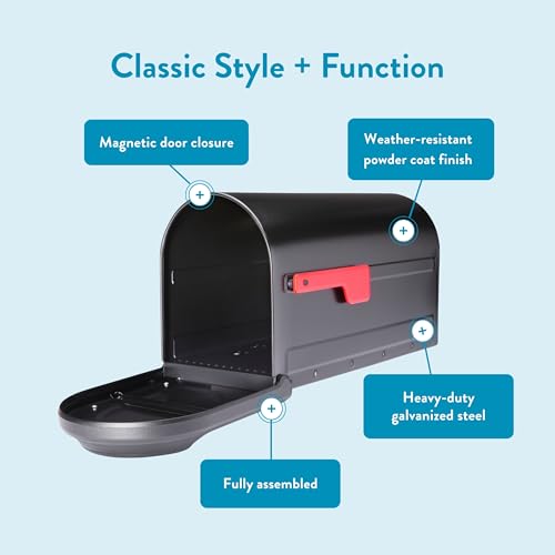 Architectural Mailboxes Barrington™ Heavy Duty Steel Metal Post Mounted Mail Box for Outside, Black, Large Curbside Mailbox with Magnetic Latch - Image 4