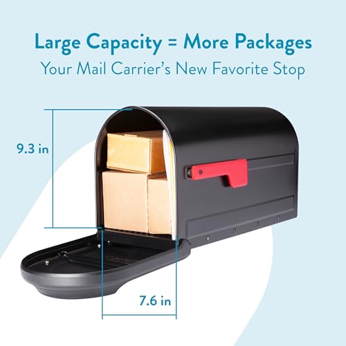 Architectural Mailboxes Barrington™ Heavy Duty Steel Metal Post Mounted Mail Box for Outside, Black, Large Curbside Mailbox with Magnetic Latch - Image 3