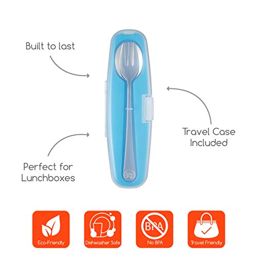 Innobaby Din Din Smart Stainless Steel Spoon and Fork with Carrying Case. Utensil Set for Kids and Toddlers. BPA Free. Blue. - Image 2