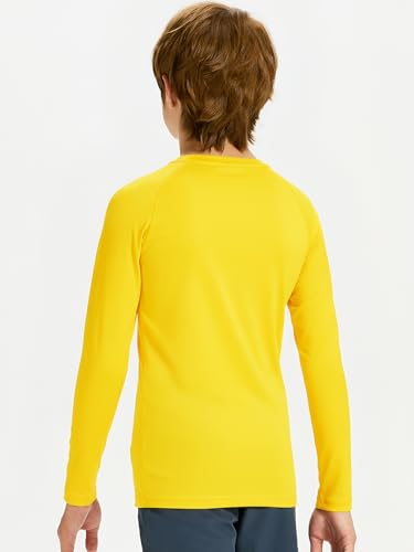 DEVOROPA Youth Boys Compression Thermal Shirt Long Sleeve Fleece Baselayer Soccer Baseball Undershirt Yellow M - Image 3