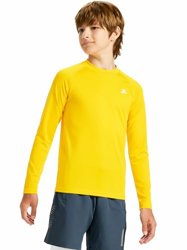 DEVOROPA Youth Boys Compression Thermal Shirt Long Sleeve Fleece Baselayer Soccer Baseball Undershirt Yellow M - Image 2