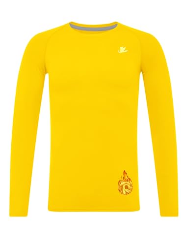DEVOROPA Youth Boys Compression Thermal Shirt Long Sleeve Fleece Baselayer Soccer Baseball Undershirt Yellow M - Image 1